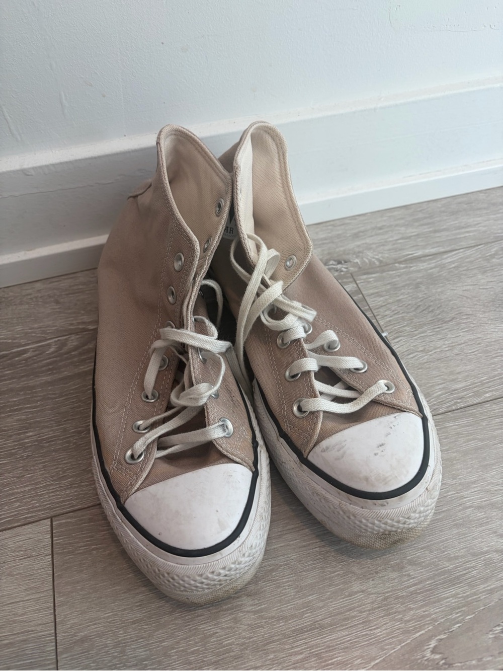 Converse High-Top Canvas Sneakers in Light Beige
